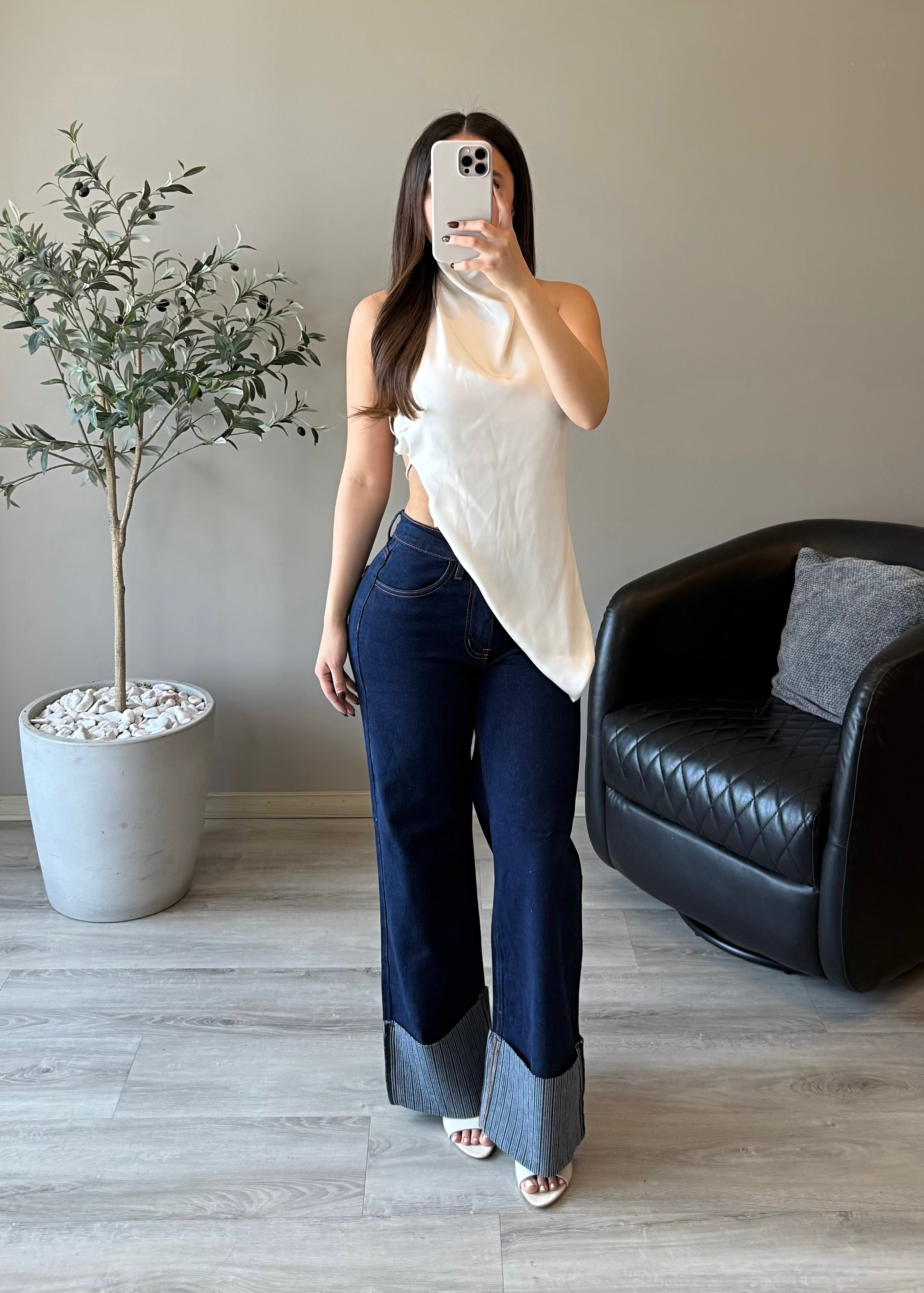 Jeans con doblez diseño rayas