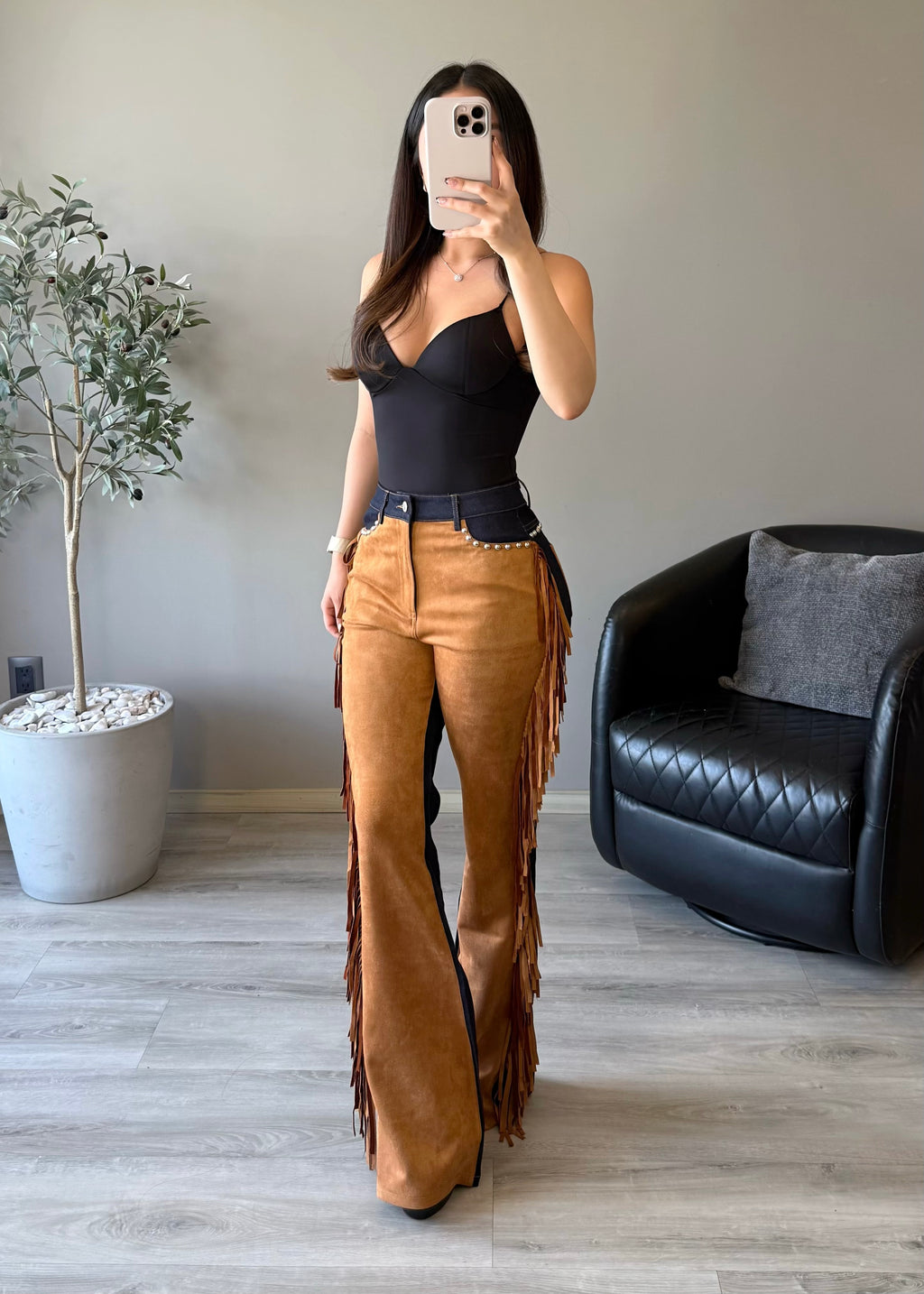 Suede Fringe Jeans