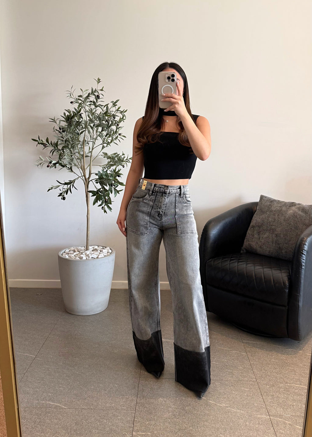 Jeans vibrant con doblez