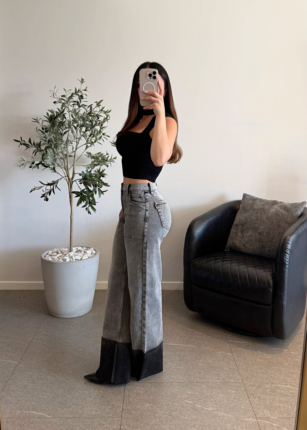 Jeans vibrant con doblez