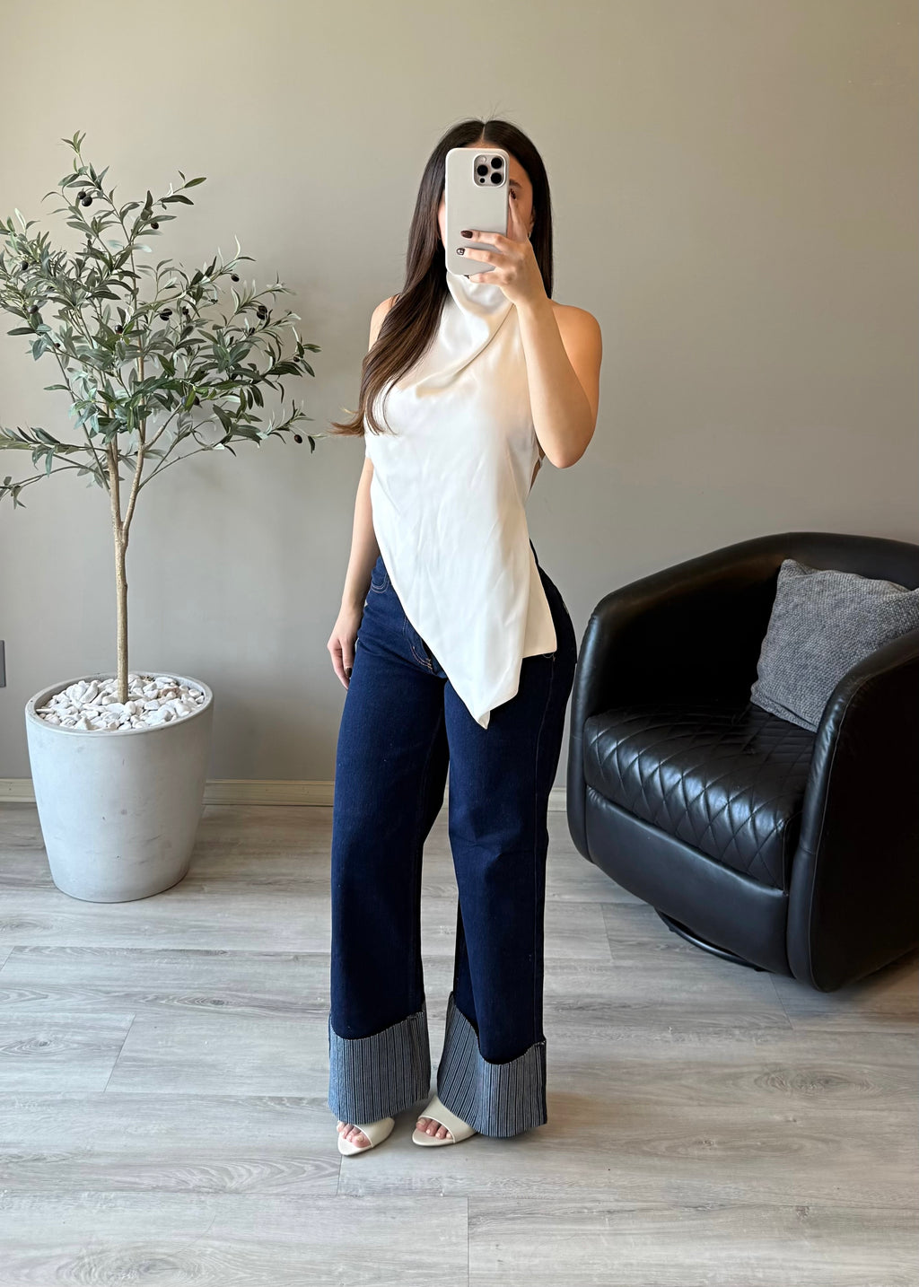 Jeans con doblez diseño rayas
