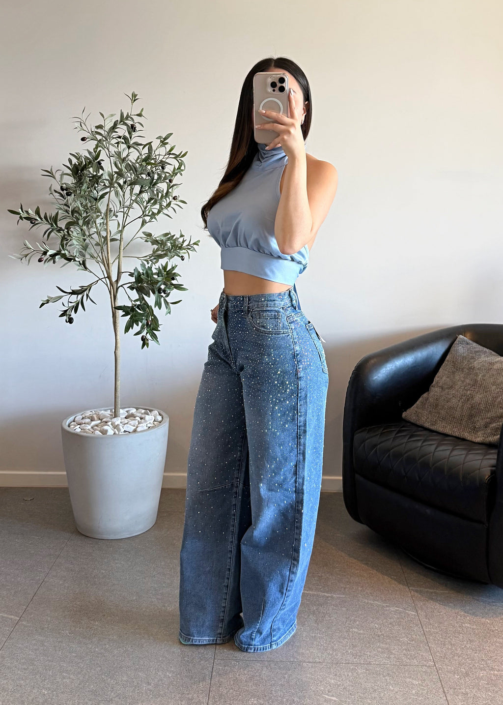 Jeans vibrant de piedras