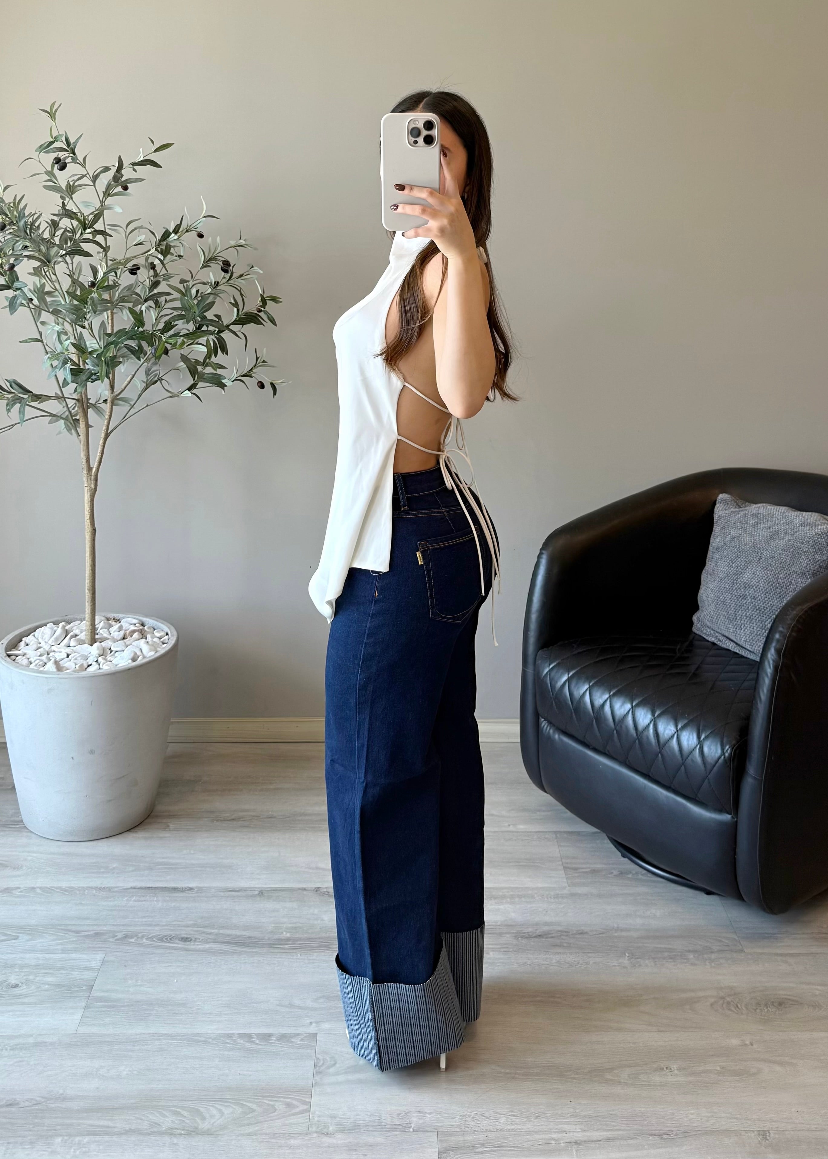 Jeans con doblez diseño rayas