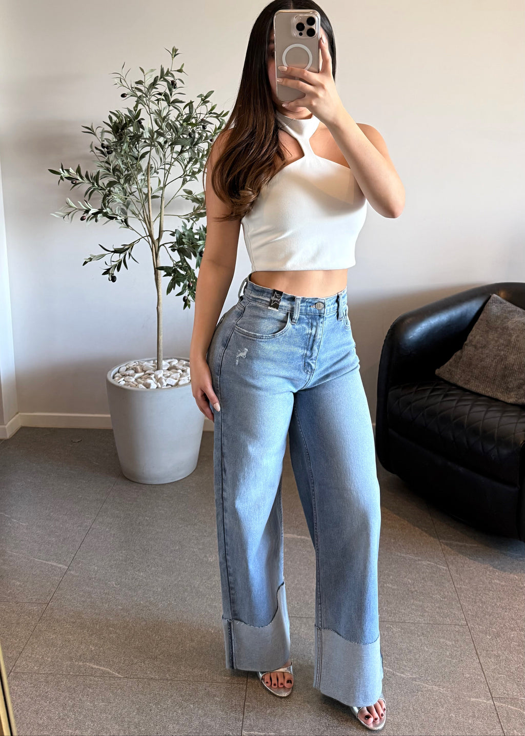 Jeans vibrant con doblez