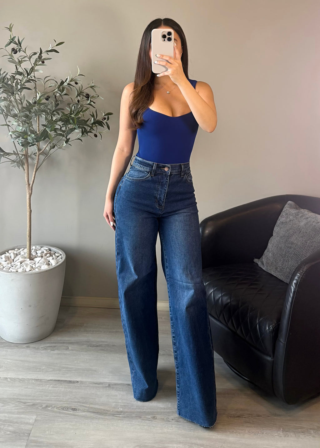 Raw dark blue jeans