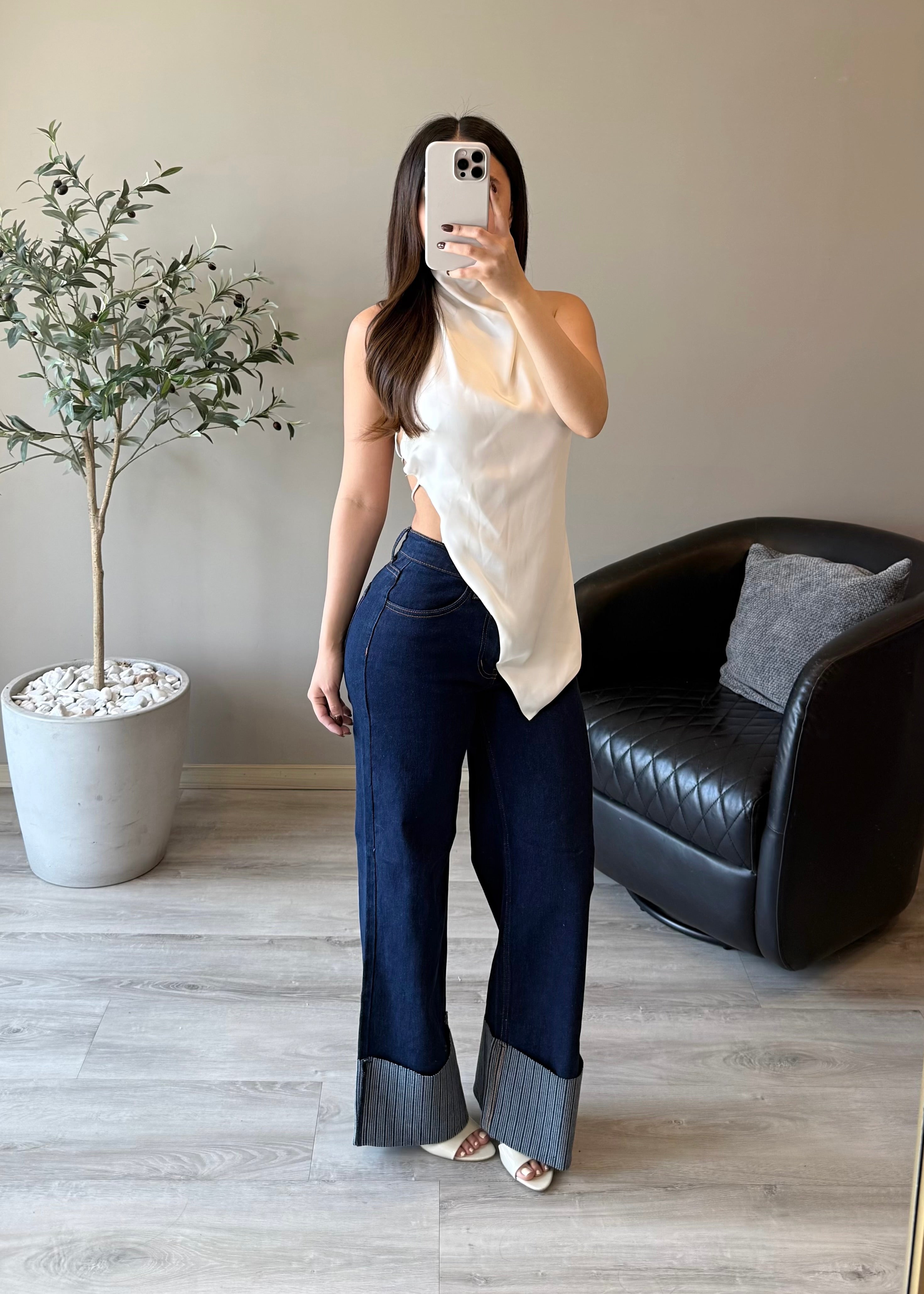 Jeans con doblez diseño rayas