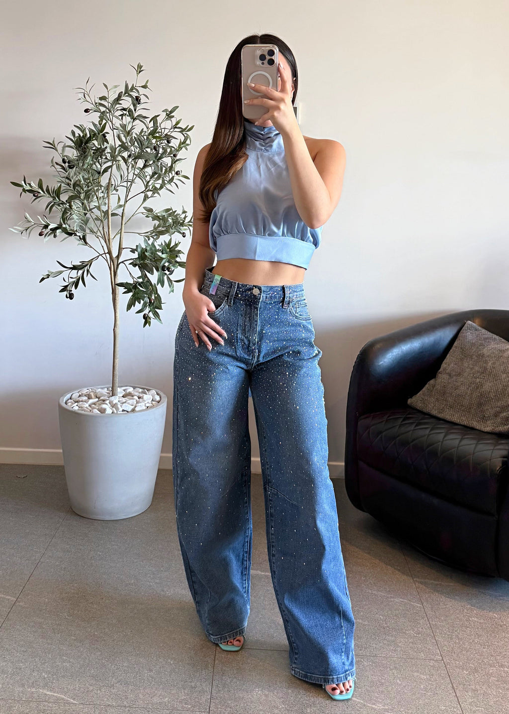 Jeans vibrant de piedras